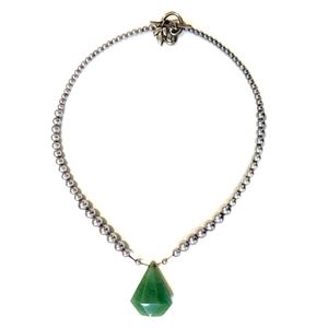Handmade Silver Glass and Toggle Clasp Necklace with Jade Pendant